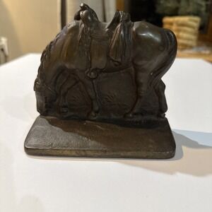 Vtg Western Country GRAZING HORSE BOOKEND CAST IRON BRONZE Tone Doorstop Rust